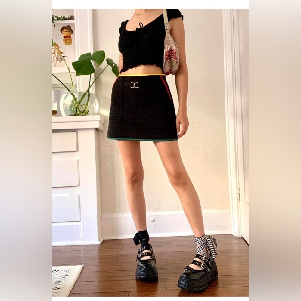 Juicy Couture Y2K Quilted Black Skirt with Red and Yellow Accents